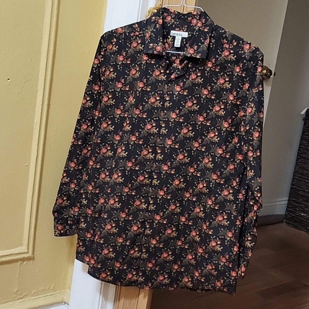 Mens floral print black dress shirt (L)